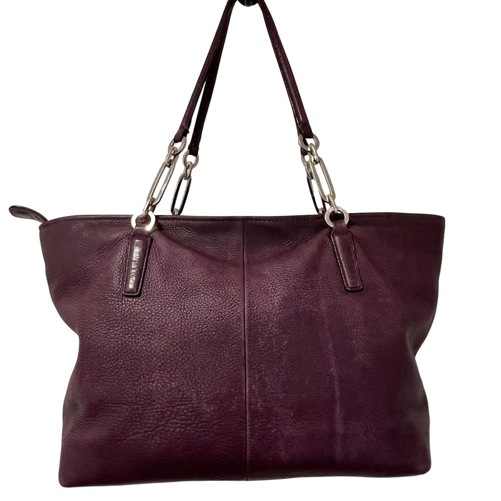 Coach Madison Phoebe Tote Pebbled Leather Plum Shoulder Bag Slouchy Zip Top - Picture 2 of 15